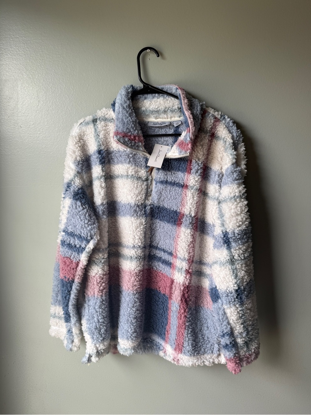 NWT Jason Maxwell Plaid Sherpa Quarter Zip Pullover Women’s Large